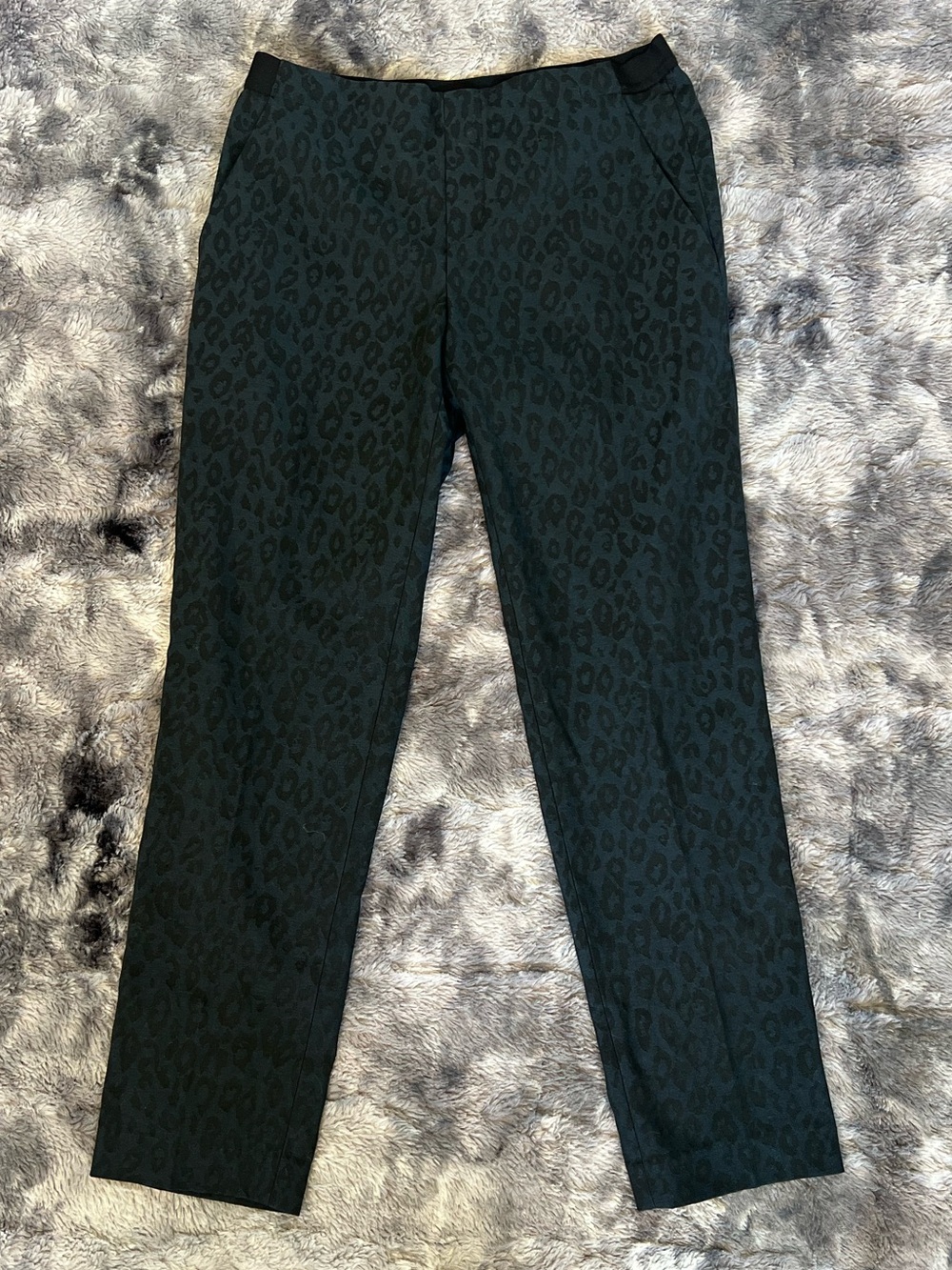 Uniqlo Dark Blue-Green Leopard-Print Straight Leg Pants